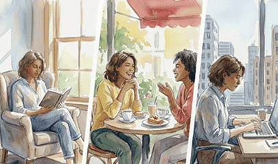 Women following daily practices for personal growth through learning, connection, and focused work