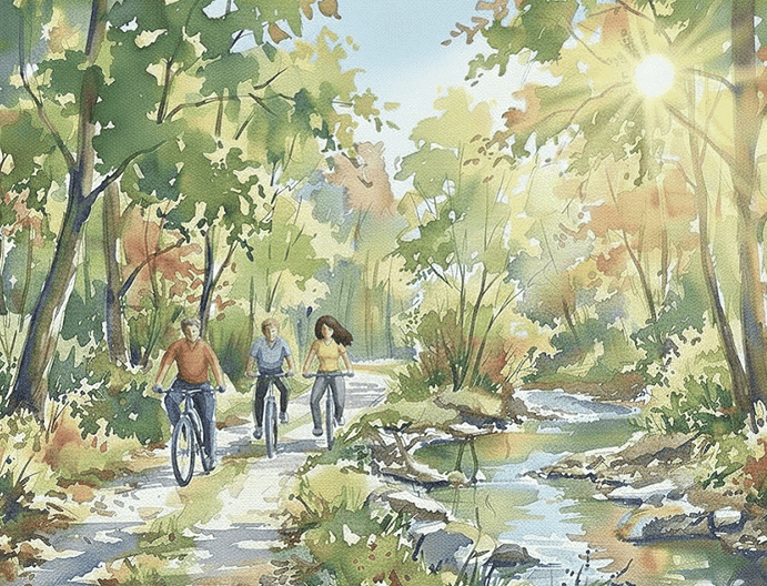 Family enjoying a peaceful cycling activity in nature for holistic personal growth