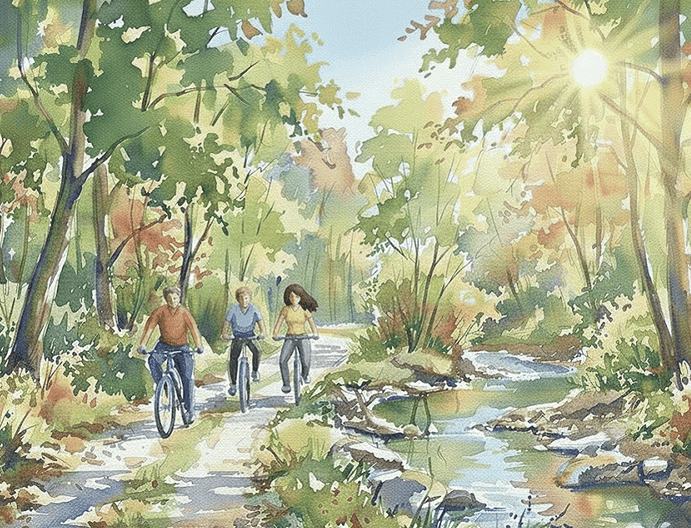 Family enjoying a peaceful cycling activity in nature for holistic personal growth